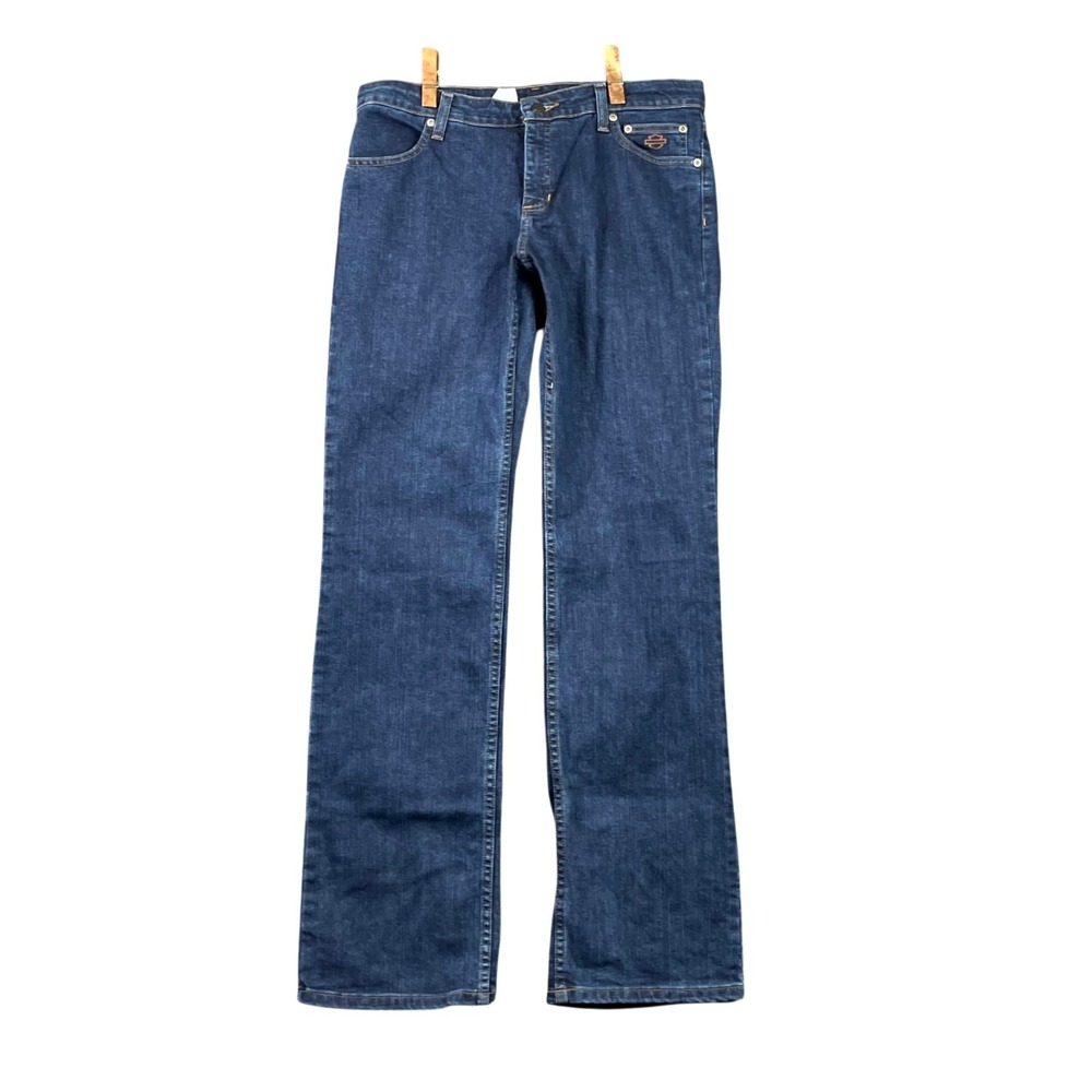 Harley-Davidson Motorcycle Jeans Womens 10 Tall Denim Straight Streetwear Biker